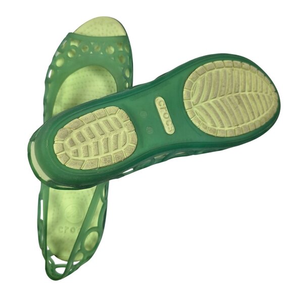Crocs Adrina Sandals Women Shoes Jelly Flats Green Rubber Peep Toe Sz 8 - Picture 6 of 7